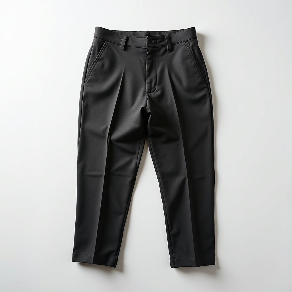 Pantaloni con piega perfetta su sfondo neutro